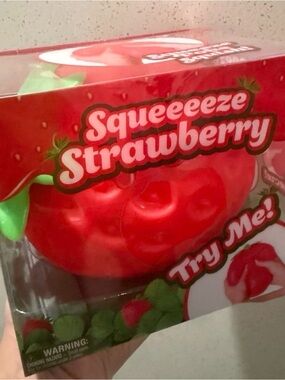 Jumbo Squeeeeze Strawberry Squishy Toy. Viral Sensory Food Fidget. New